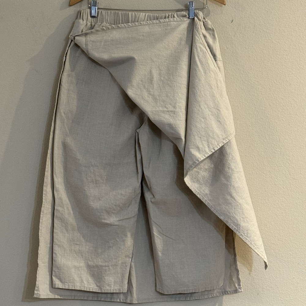 MadePants Linen Wrap Pants Skirt Lagenlook Asymmetrical Wide Leg Avant Garde M